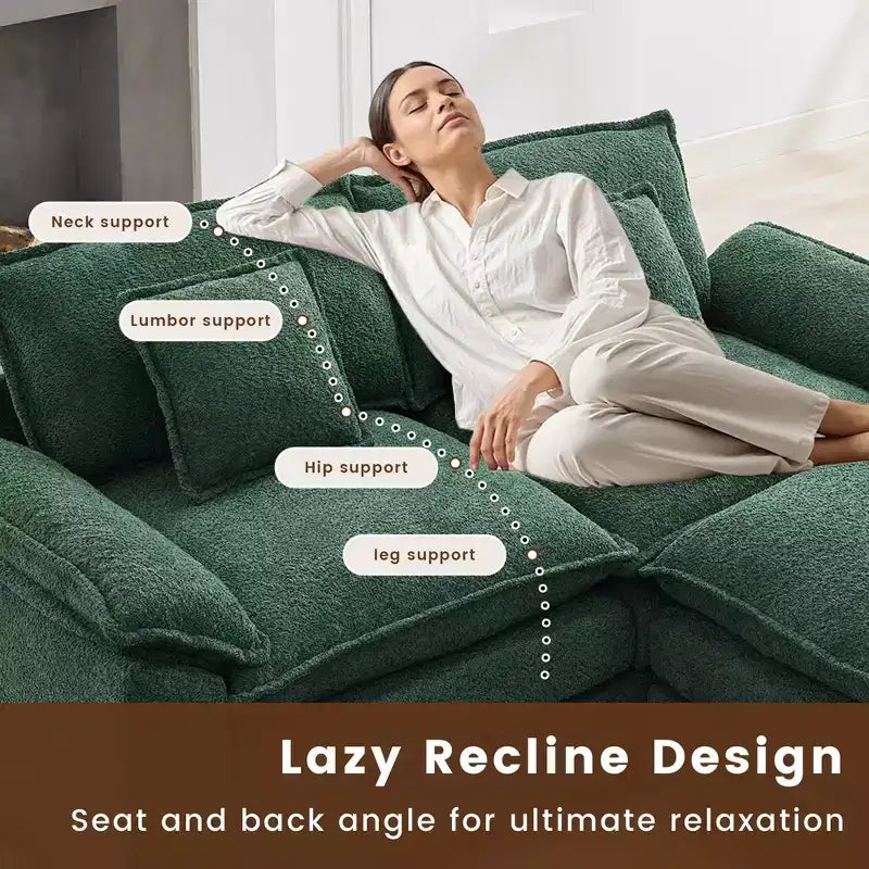 HYLEORY Canapé d'angle 3 places en tissu chenille de 190 cm avec pouf