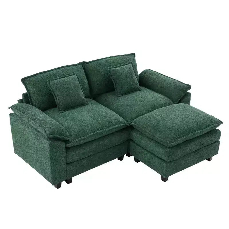 HYLEORY Canapé d'angle 3 places en tissu chenille de 190 cm avec pouf