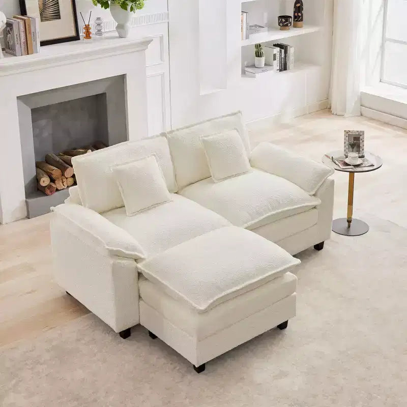 HYLEORY Canapé d'angle 3 places en tissu chenille de 190 cm avec pouf