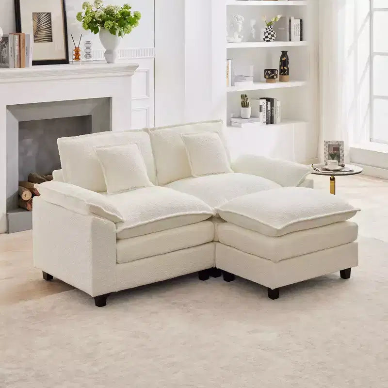HYLEORY Canapé d'angle 3 places en tissu chenille de 190 cm avec pouf
