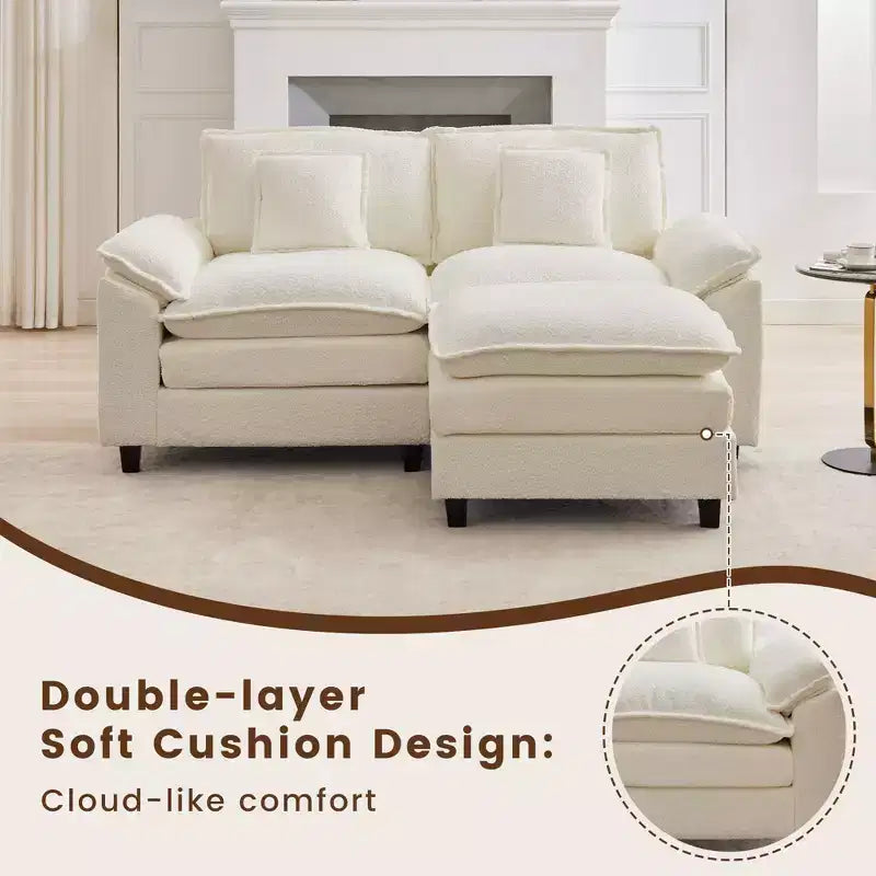 HYLEORY Canapé d'angle 3 places en tissu chenille de 190 cm avec pouf