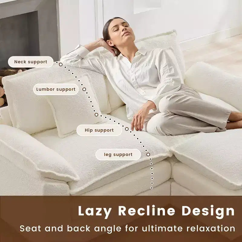 HYLEORY Canapé d'angle 3 places en tissu chenille de 190 cm avec pouf