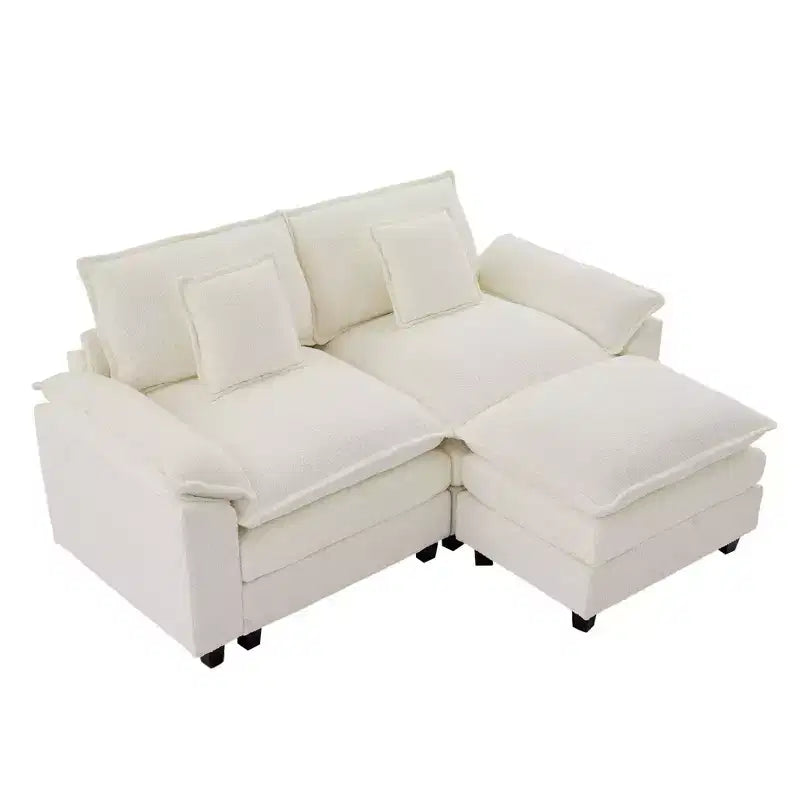 HYLEORY Canapé d'angle 3 places en tissu chenille de 190 cm avec pouf
