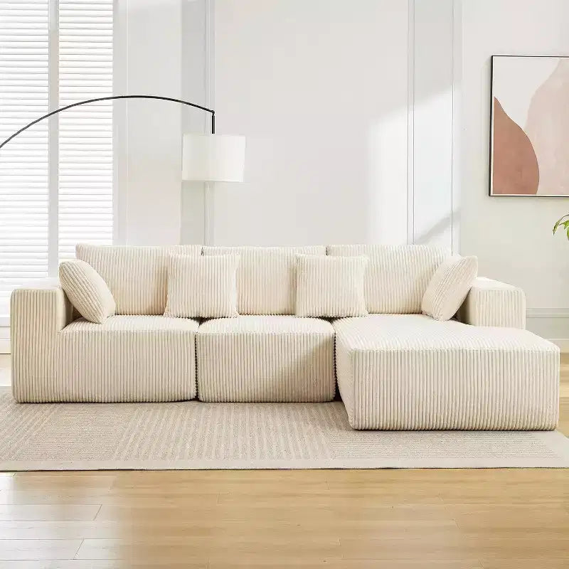 Acekool 108 L-Shaped Cloud Sectional - No Assembly Corduroy Sofa with Chaise & Deep Seating for Living Rooms