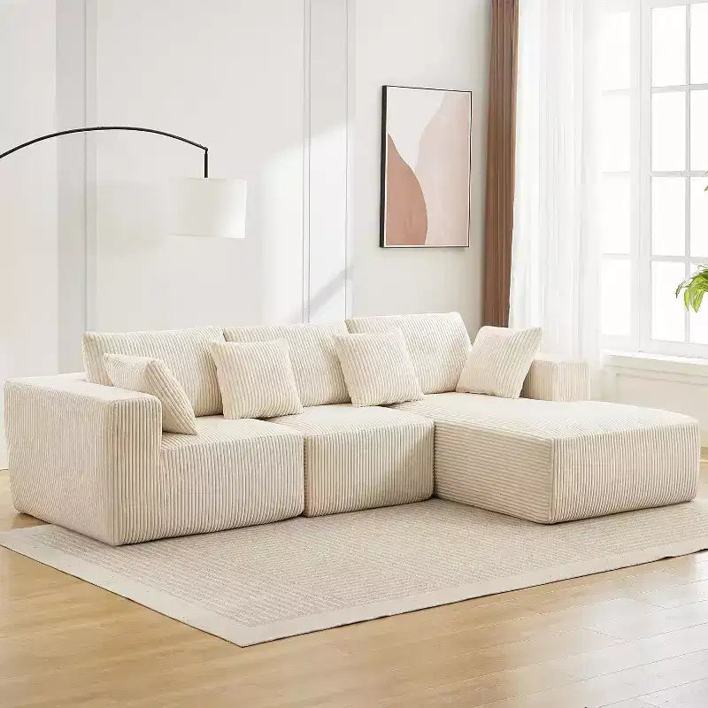 Canapé d'angle Acekool 108 places en velours côtelé sans assemblage avec méridienne et assise profonde pour salons