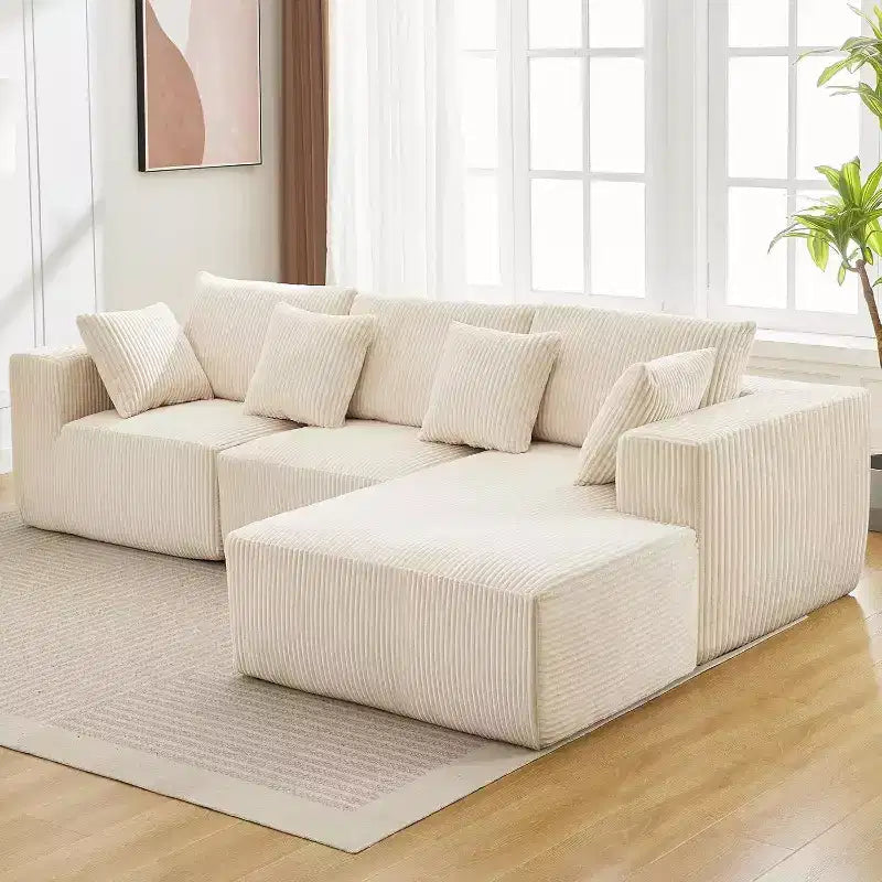 Canapé d'angle Acekool 108 places en velours côtelé sans assemblage avec méridienne et assise profonde pour salons