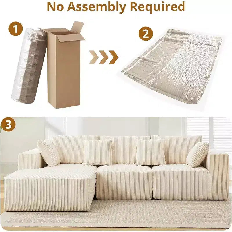 Canapé d'angle Acekool 108 places en velours côtelé sans assemblage avec méridienne et assise profonde pour salons