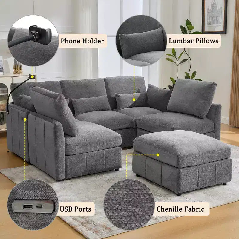 Canapé modulable multifonctionnel Merax avec pouf mobile
