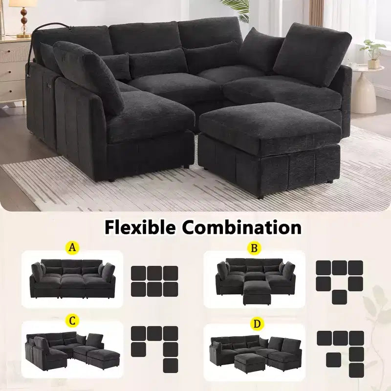 Canapé modulable multifonctionnel Merax avec pouf mobile