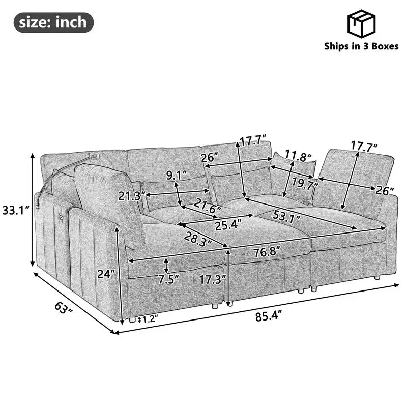 Canapé modulable multifonctionnel Merax avec pouf mobile