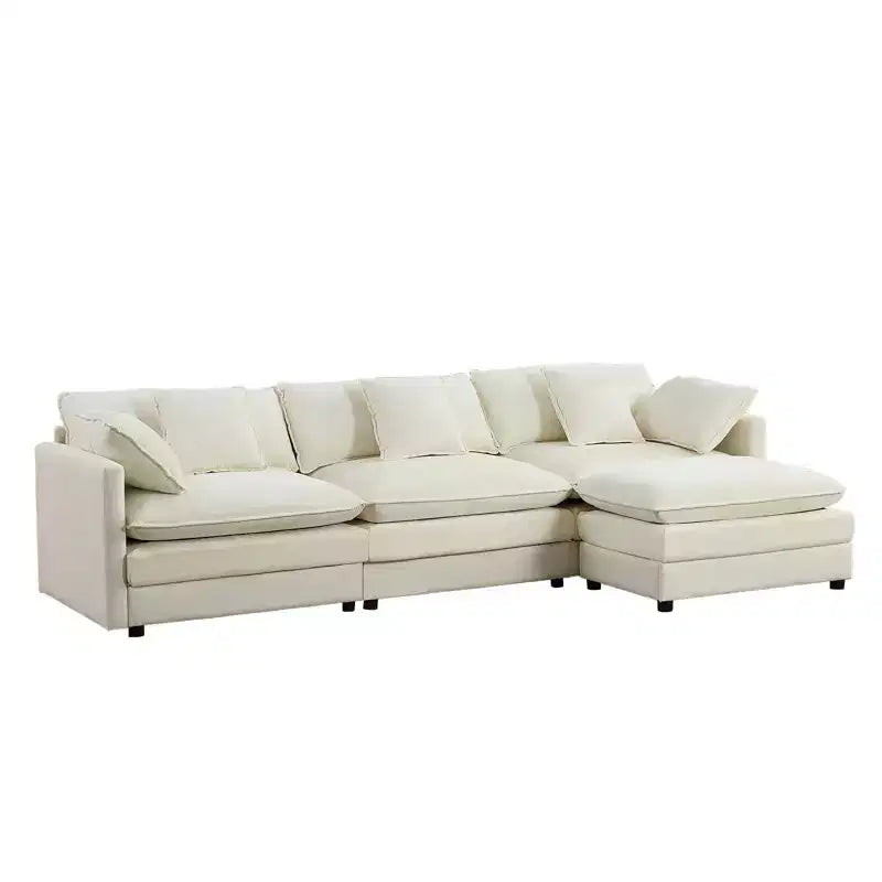 Canapé d'angle modulable en forme de L de 113 po Mjkone, canapé nuage moderne en chenille 4 places avec pouf et coussin épaissi