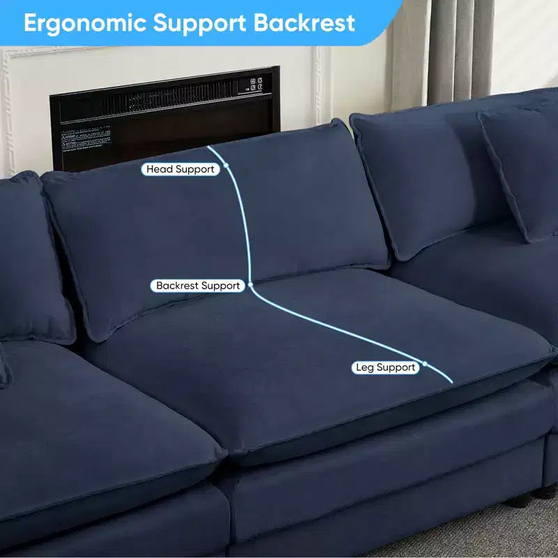 Canapé d'angle modulable en forme de L de 113 po Mjkone, canapé nuage moderne en chenille 4 places avec pouf et coussin épaissi