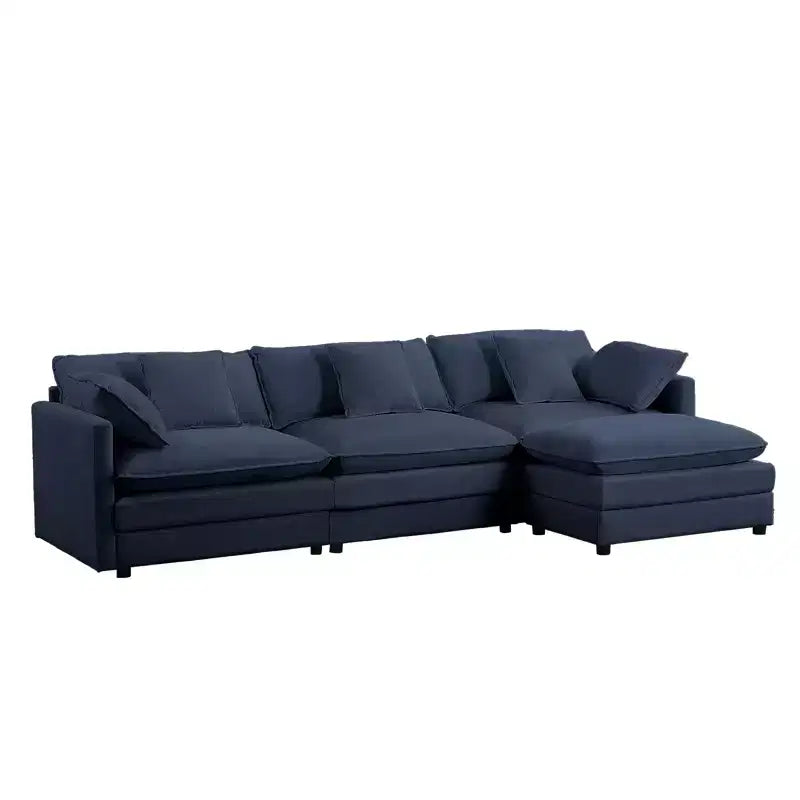 Canapé d'angle modulable en forme de L de 113 po Mjkone, canapé nuage moderne en chenille 4 places avec pouf et coussin épaissi