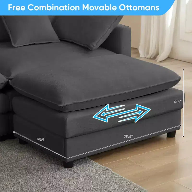 Canapé d'angle modulable en forme de L de 113 po Mjkone, canapé nuage moderne en chenille 4 places avec pouf et coussin épaissi