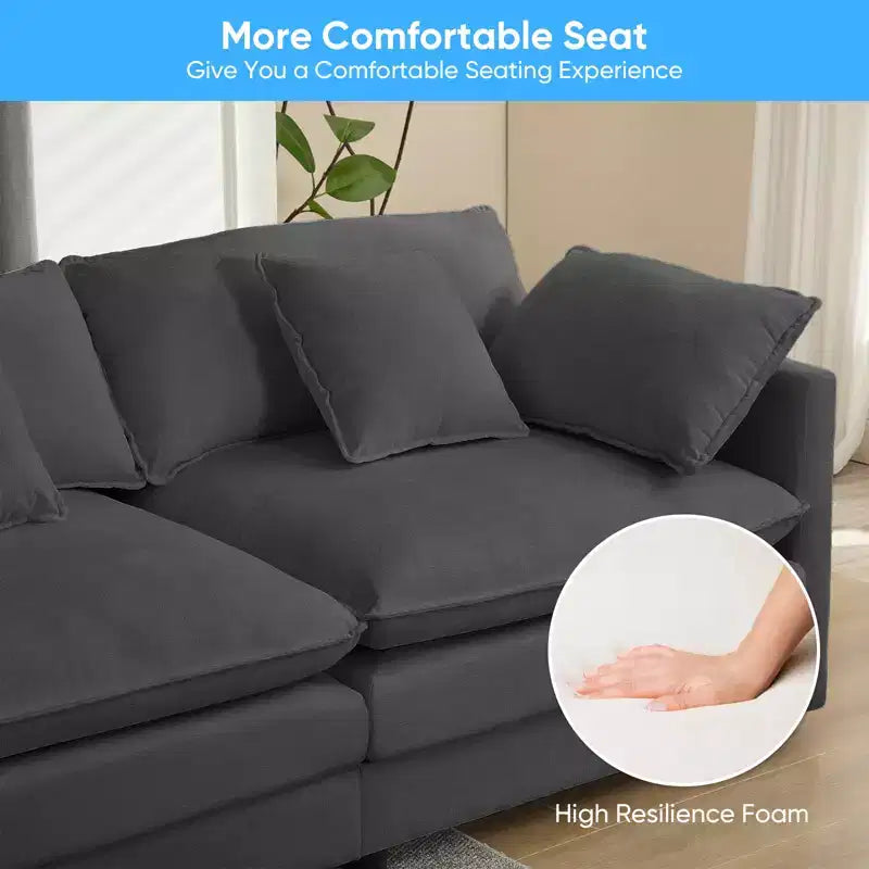 Canapé d'angle modulable en forme de L de 113 po Mjkone, canapé nuage moderne en chenille 4 places avec pouf et coussin épaissi