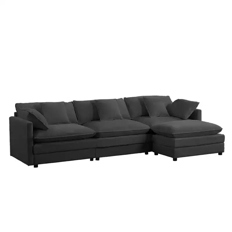 Canapé d'angle modulable en forme de L de 113 po Mjkone, canapé nuage moderne en chenille 4 places avec pouf et coussin épaissi