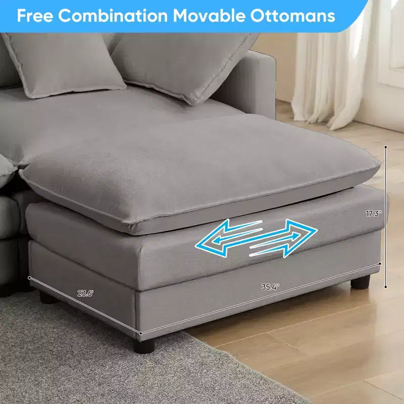 Canapé d'angle modulable en forme de L de 113 po Mjkone, canapé nuage moderne en chenille 4 places avec pouf et coussin épaissi