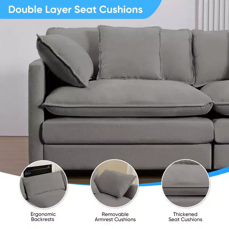 Canapé d'angle modulable en forme de L de 113 po Mjkone, canapé nuage moderne en chenille 4 places avec pouf et coussin épaissi