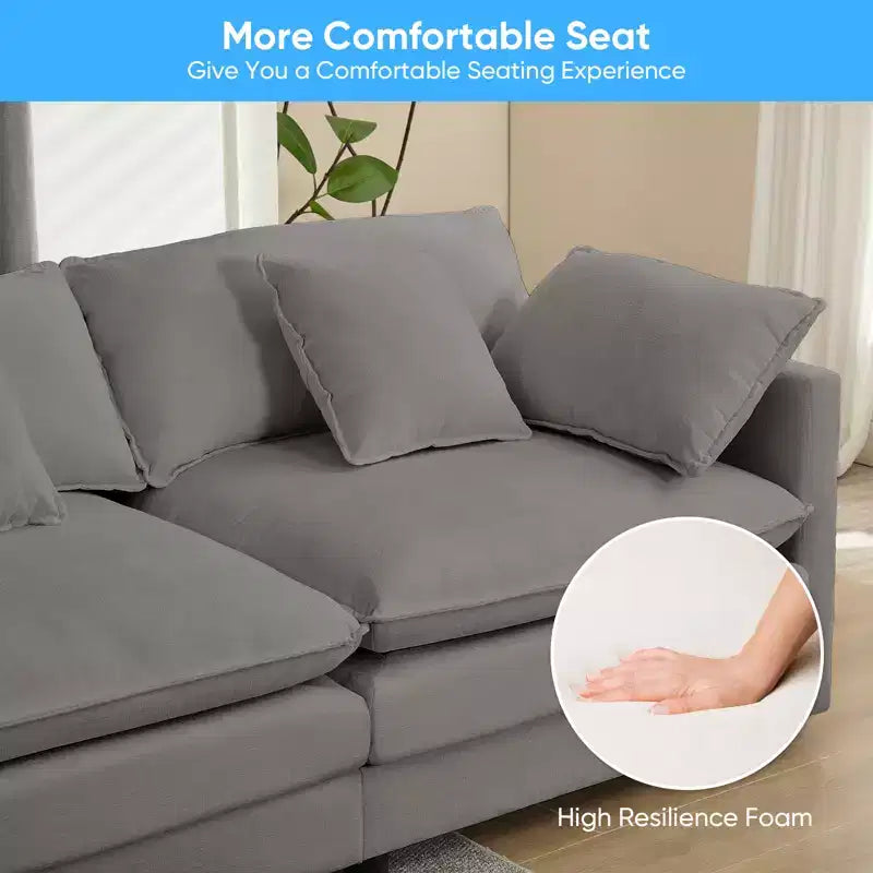 Canapé d'angle modulable en forme de L de 113 po Mjkone, canapé nuage moderne en chenille 4 places avec pouf et coussin épaissi