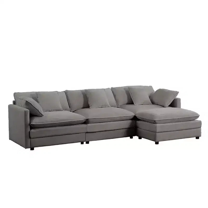 Canapé d'angle modulable en forme de L de 113 po Mjkone, canapé nuage moderne en chenille 4 places avec pouf et coussin épaissi