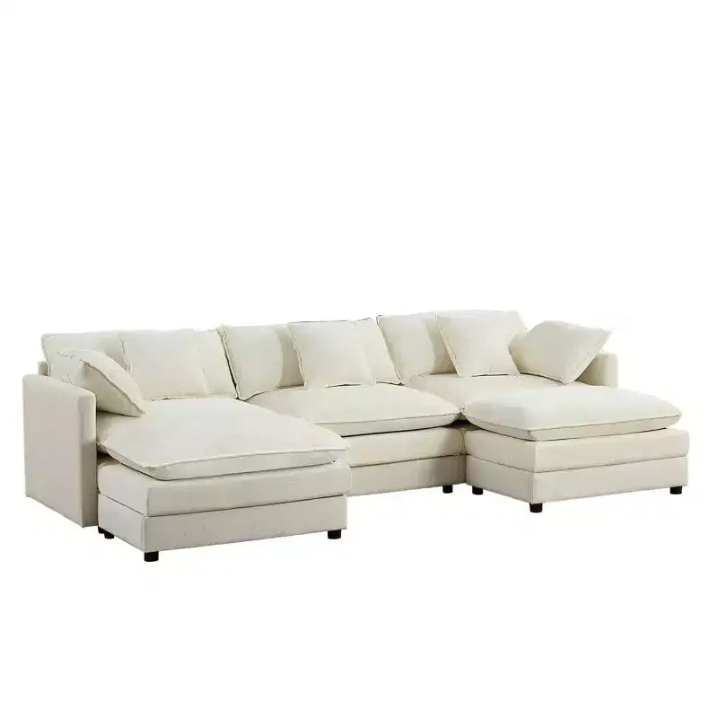 Canapé modulable en U Mjkone 113'', canapé nuage à 5 places avec 2 poufs, canapé-lit moderne en chenille avec assise profonde