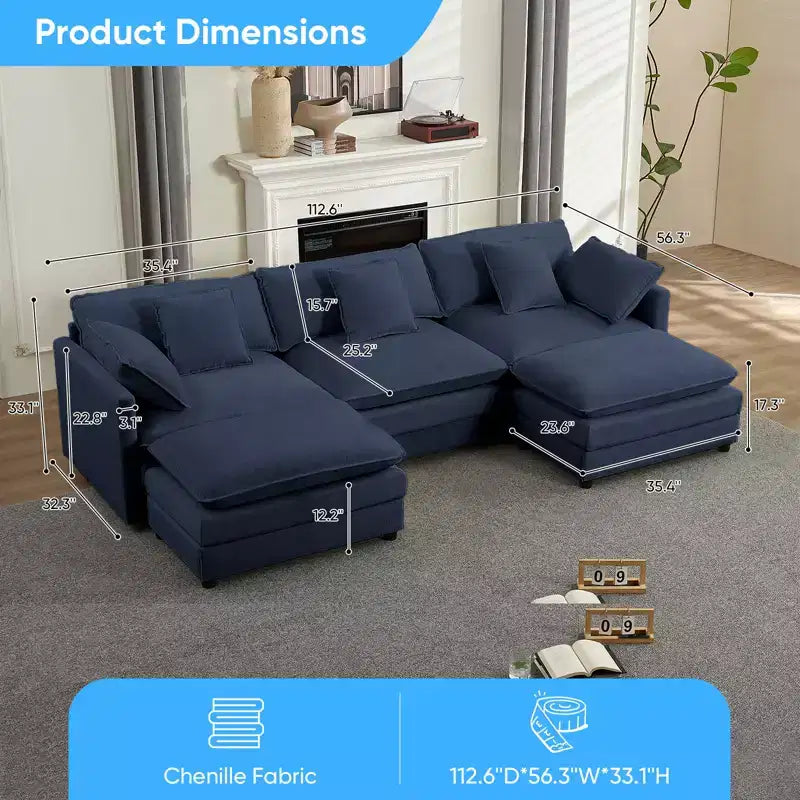 Canapé modulable en U Mjkone 113'', canapé nuage à 5 places avec 2 poufs, canapé-lit moderne en chenille avec assise profonde