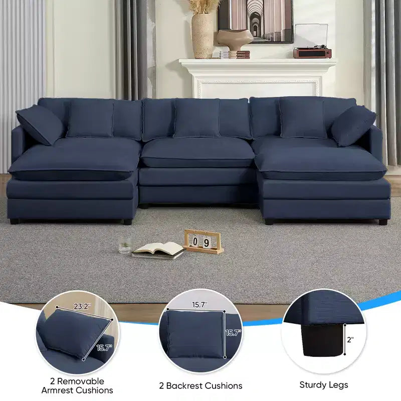 Canapé modulable en U Mjkone 113'', canapé nuage à 5 places avec 2 poufs, canapé-lit moderne en chenille avec assise profonde