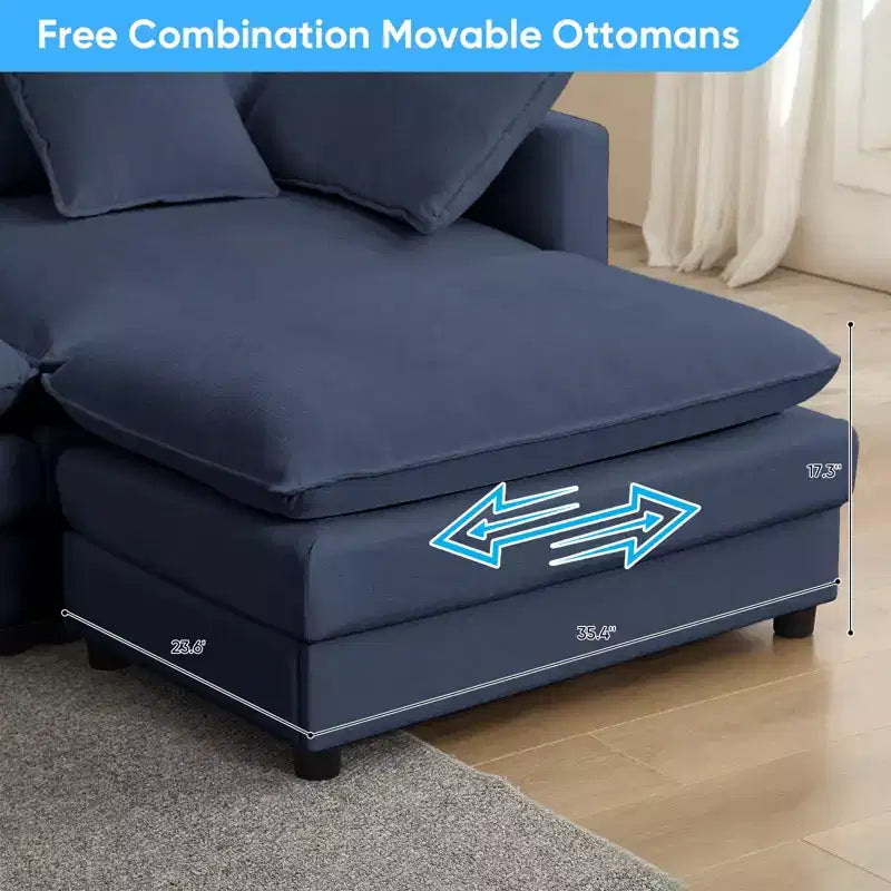 Canapé modulable en U Mjkone 113'', canapé nuage à 5 places avec 2 poufs, canapé-lit moderne en chenille avec assise profonde