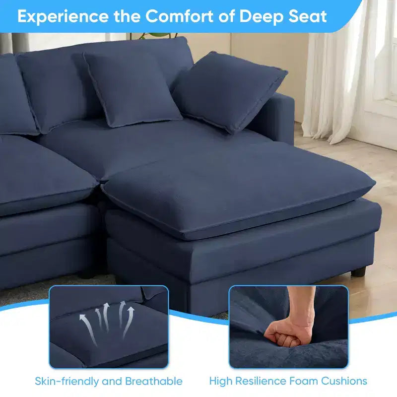 Canapé modulable en U Mjkone 113'', canapé nuage à 5 places avec 2 poufs, canapé-lit moderne en chenille avec assise profonde
