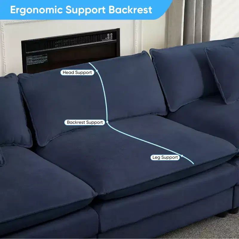 Canapé modulable en U Mjkone 113'', canapé nuage à 5 places avec 2 poufs, canapé-lit moderne en chenille avec assise profonde