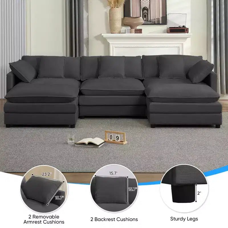 Canapé modulable en U Mjkone 113'', canapé nuage à 5 places avec 2 poufs, canapé-lit moderne en chenille avec assise profonde