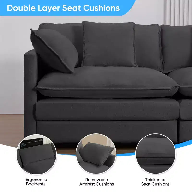 Canapé modulable en U Mjkone 113'', canapé nuage à 5 places avec 2 poufs, canapé-lit moderne en chenille avec assise profonde