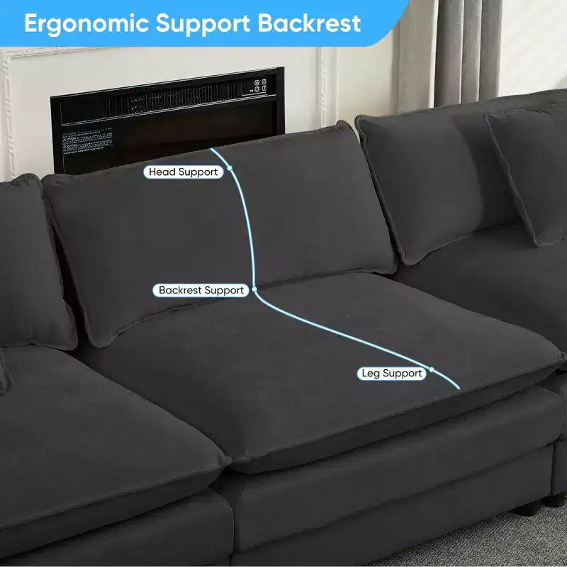 Canapé modulable en U Mjkone 113'', canapé nuage à 5 places avec 2 poufs, canapé-lit moderne en chenille avec assise profonde