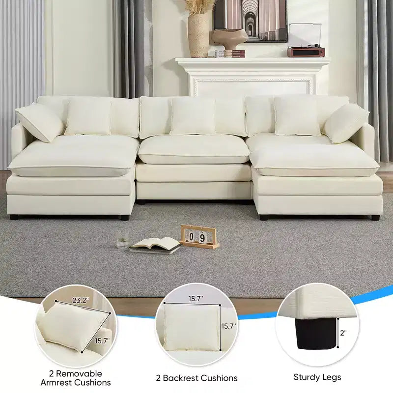 Canapé modulable en U Mjkone 113'', canapé nuage à 5 places avec 2 poufs, canapé-lit moderne en chenille avec assise profonde