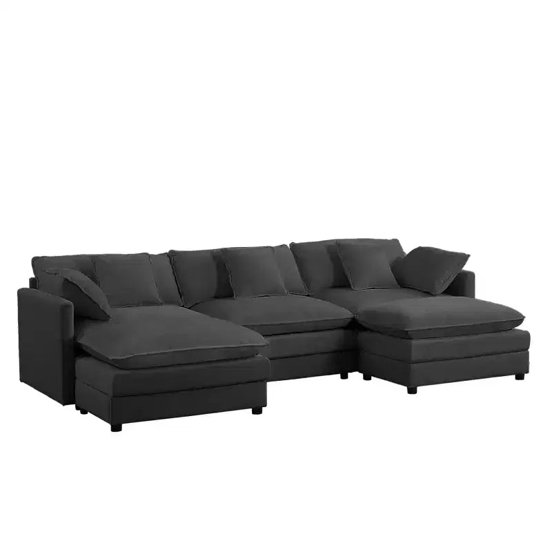 Canapé modulable en U Mjkone 113'', canapé nuage à 5 places avec 2 poufs, canapé-lit moderne en chenille avec assise profonde