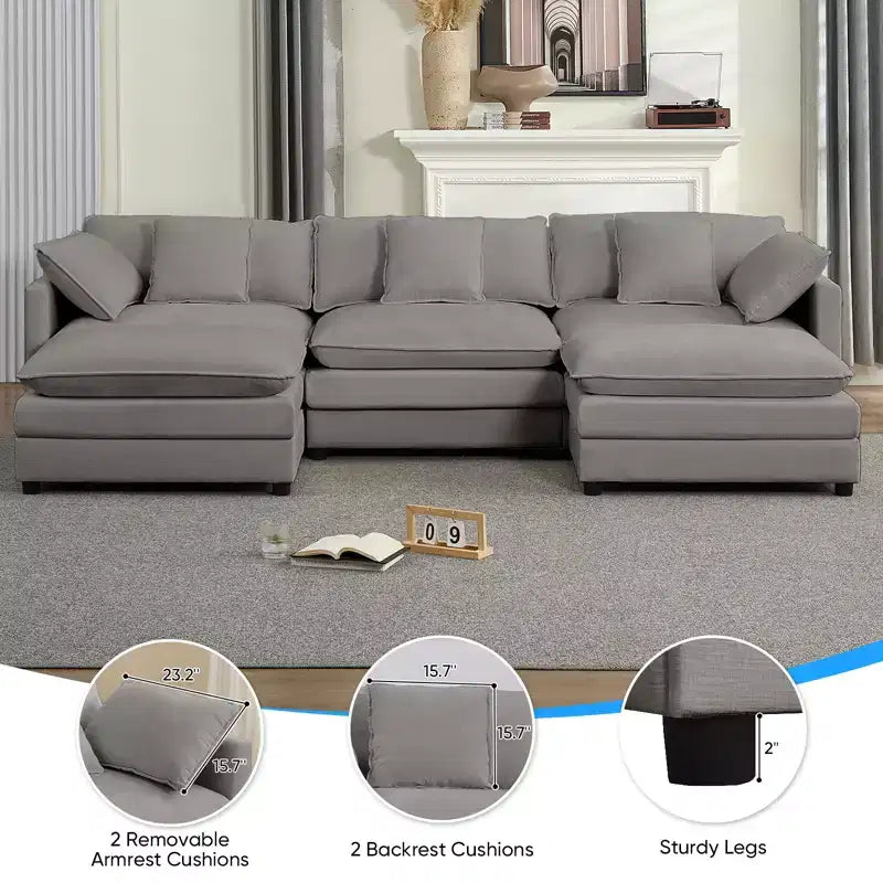 Canapé modulable en U Mjkone 113'', canapé nuage à 5 places avec 2 poufs, canapé-lit moderne en chenille avec assise profonde