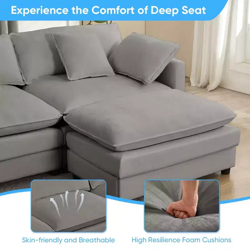 Canapé modulable en U Mjkone 113'', canapé nuage à 5 places avec 2 poufs, canapé-lit moderne en chenille avec assise profonde