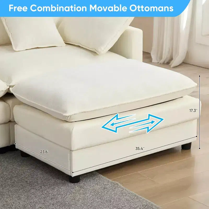 Canapé modulable en U Mjkone 113'', canapé nuage à 5 places avec 2 poufs, canapé-lit moderne en chenille avec assise profonde