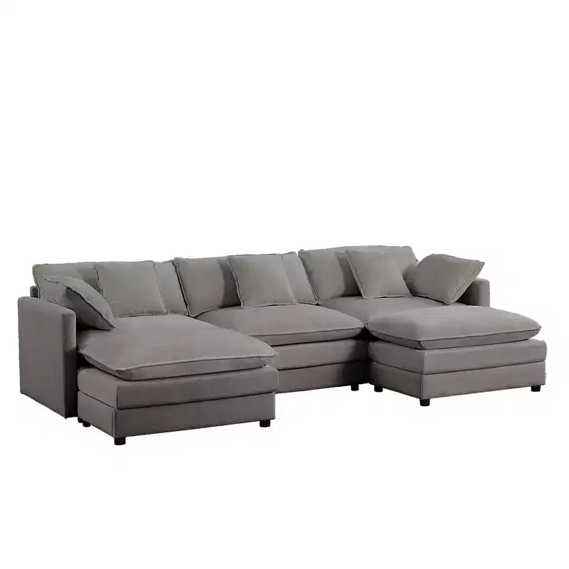 Canapé modulable en U Mjkone 113'', canapé nuage à 5 places avec 2 poufs, canapé-lit moderne en chenille avec assise profonde