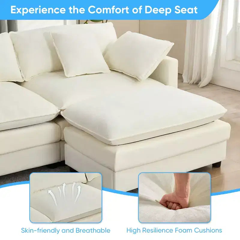 Canapé modulable en U Mjkone 113'', canapé nuage à 5 places avec 2 poufs, canapé-lit moderne en chenille avec assise profonde