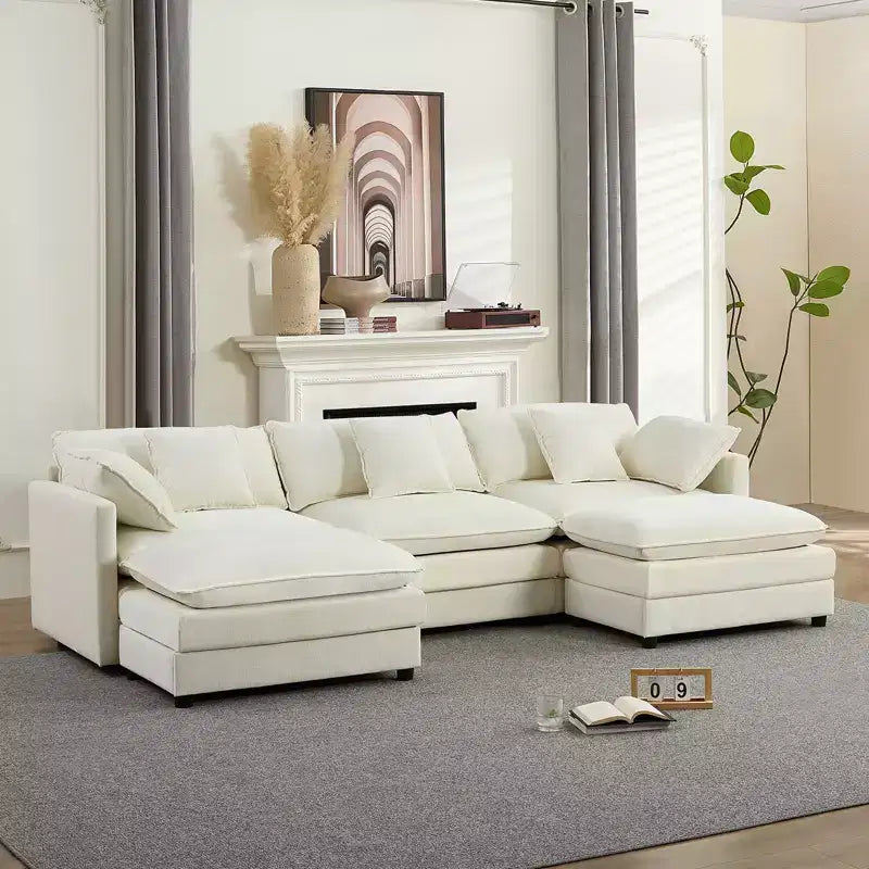 Mjkone 113'' U-Shaped Modular Sectional Sofa, 5-Seat Cloud Couch with 2 Ottomans, Modern Chenille Sofa Sleeper Deep Seat Couches