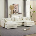 Mjkone 113'' U-Shaped Modular Sectional Sofa, 5-Seat Cloud Couch with 2 Ottomans, Modern Chenille Sofa Sleeper Deep Seat Couches