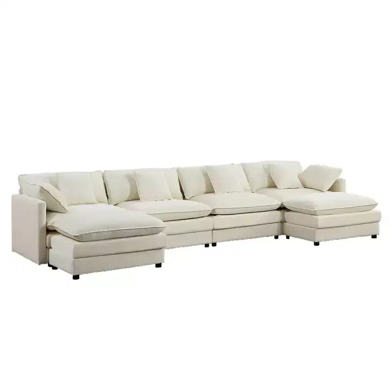 Mjkone Grand canapé modulaire 148'', canapé en forme de U à 6 places en tissu chenille, assise profonde avec 2 poufs