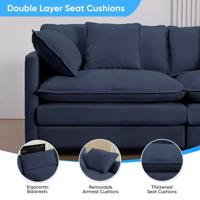 Mjkone Grand canapé modulaire 148'', canapé en forme de U à 6 places en tissu chenille, assise profonde avec 2 poufs