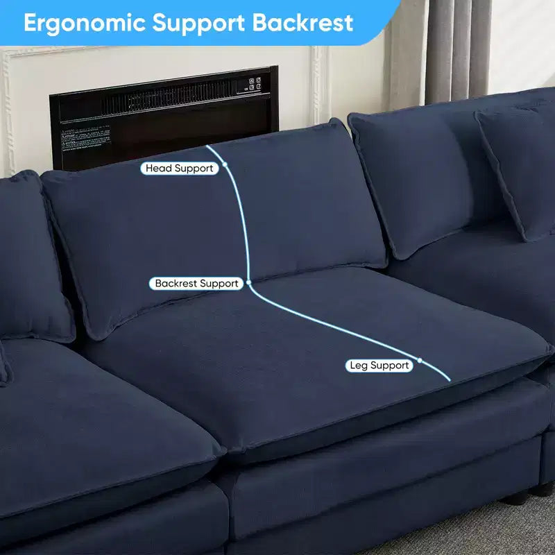 Mjkone Grand canapé modulaire 148'', canapé en forme de U à 6 places en tissu chenille, assise profonde avec 2 poufs