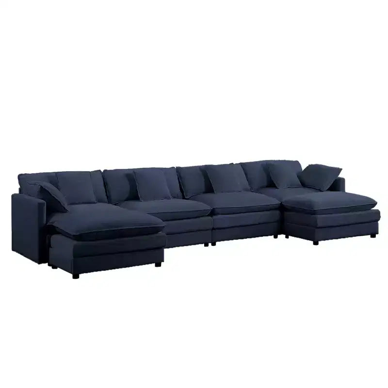 Mjkone Grand canapé modulaire 148'', canapé en forme de U à 6 places en tissu chenille, assise profonde avec 2 poufs