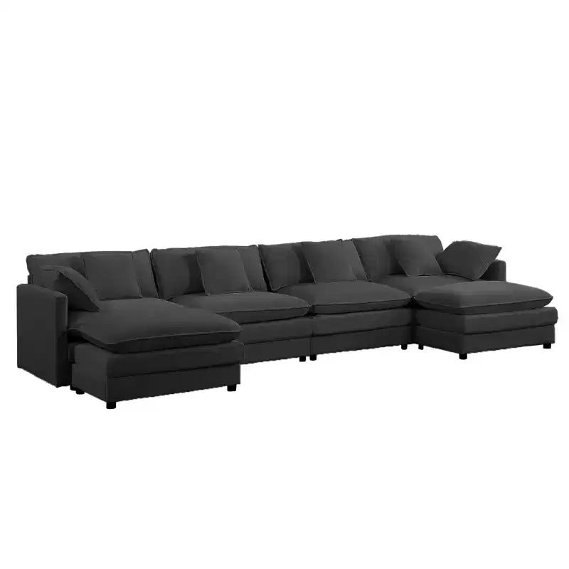 Mjkone Grand canapé modulaire 148'', canapé en forme de U à 6 places en tissu chenille, assise profonde avec 2 poufs
