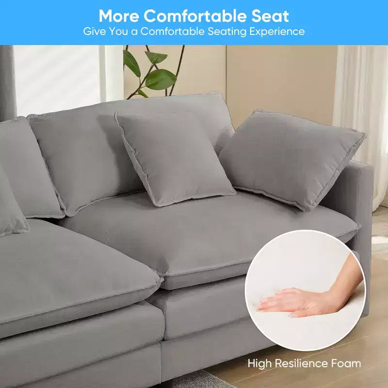 Mjkone Grand canapé modulaire 148'', canapé en forme de U à 6 places en tissu chenille, assise profonde avec 2 poufs