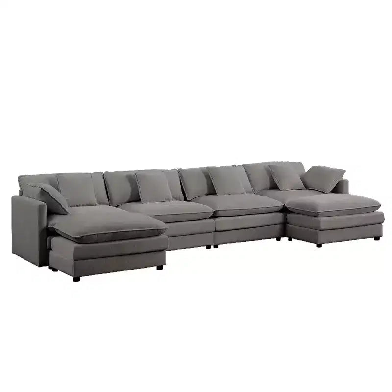 Mjkone Grand canapé modulaire 148'', canapé en forme de U à 6 places en tissu chenille, assise profonde avec 2 poufs