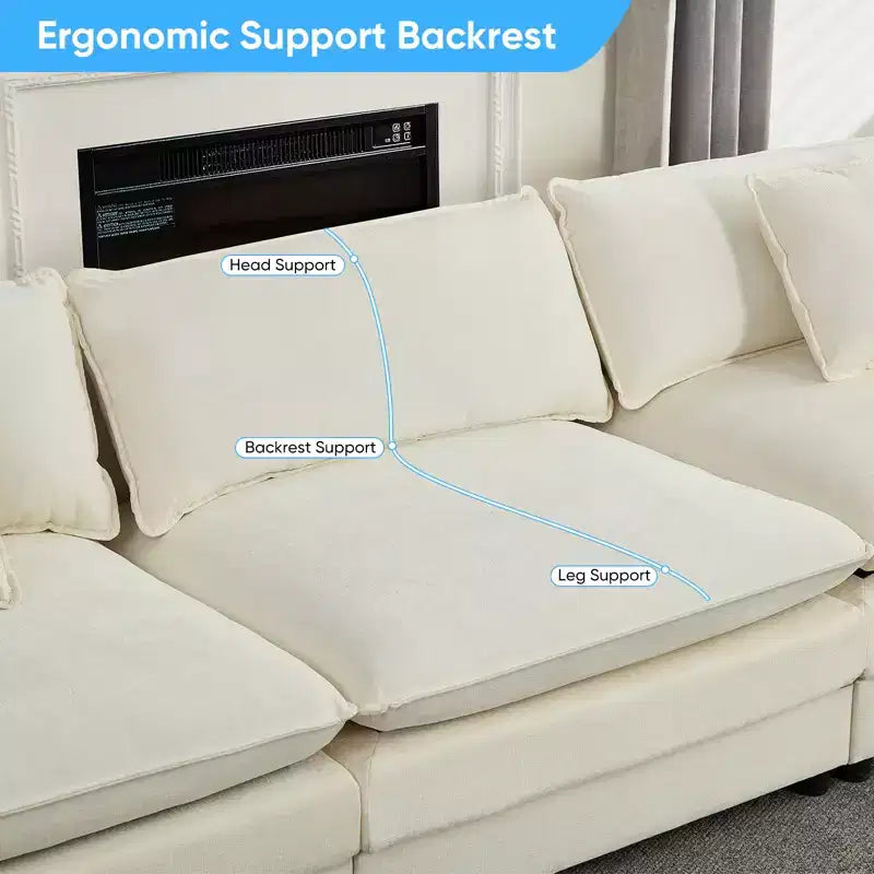 Mjkone Grand canapé modulaire 148'', canapé en forme de U à 6 places en tissu chenille, assise profonde avec 2 poufs